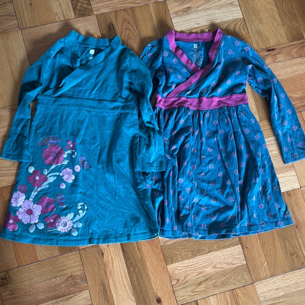 Tea Collection Floral Kids Dresses Set - Teal and Blue